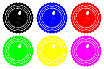 Saint Vincent and the Grenadines - rubber stamp - vector, Saint Vincent and the Grenadines island map pattern - sticker - black, blue, green, yellow, purple and red