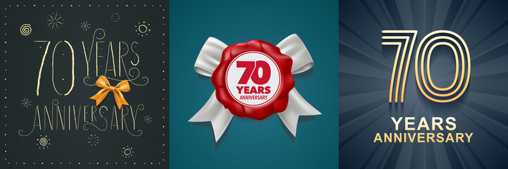 70 years anniversary celebration set of vector icons, logo
