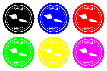 Samoa island - rubber stamp - vector, Independent State of Samoa (Western Samoa) map pattern - sticker - black, blue, green, yellow, purple and red,