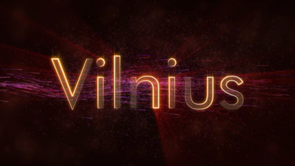 Vilnius - Shiny looping city name in Lithuania, text animation