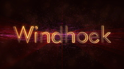 Windhoek - Shiny looping city name in Namibia, text animation