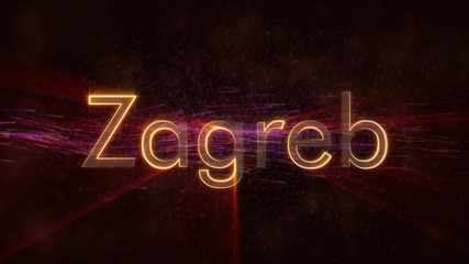 Zagreb - Shiny looping city name in Croatia, text animation