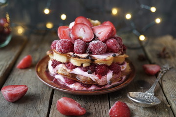 Erdbeer Dessert Waffeln Food 