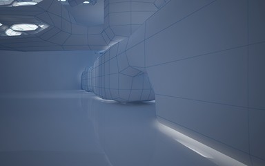 Naklejka premium Abstract white interior highlights future. Polygon red drawing. Architectural background. 3D illustration and rendering