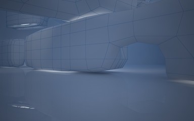 Abstract white interior highlights future. Polygon red drawing. Architectural background. 3D illustration and rendering