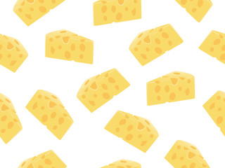 Seamless pattern of cheese slice on a white background 