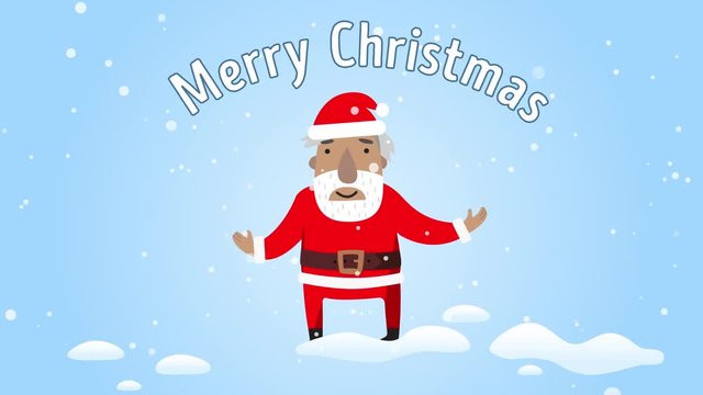 Santa Claus smiling and congratulated Merry Christmas. Flat design. Greeting e-card with text merry christmas.