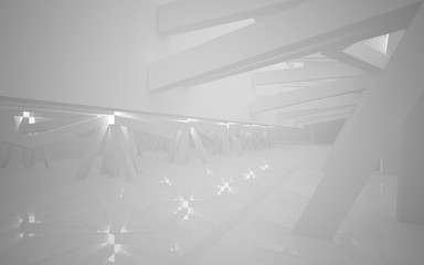 Abstract white interior of the future, with neon lighting. 3D illustration and rendering