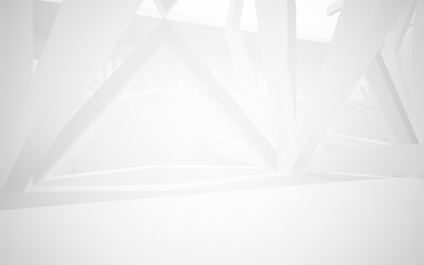 Abstract white interior of the future, with neon lighting. 3D illustration and rendering