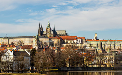 Obraz premium Prague Castle residence of the President of Czech Republic complex of buildings royal palace cathedral of the holy vita museums sights of Prague. Czech Republic Prague March 2017