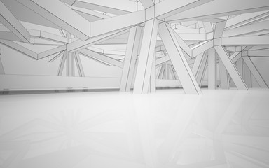 Abstract white interior highlights future. Polygon drawing . Architectural background. 3D illustration and rendering