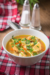 Mushroom soup with parsley.