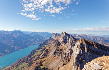 Fototapeta premium South face of Churfirsten massif and Walensee lake