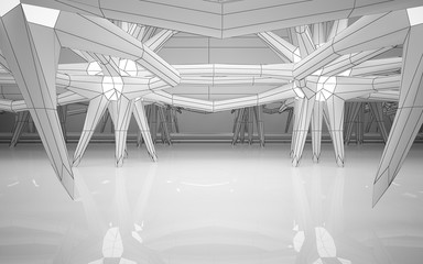 Abstract white interior highlights future. Polygon drawing . Architectural background. 3D illustration and rendering