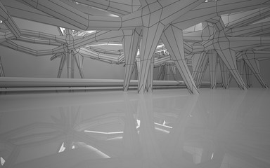 Abstract white interior highlights future. Polygon drawing . Architectural background. 3D illustration and rendering