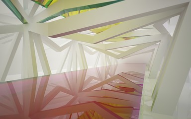 Fototapeta premium abstract architectural interior with gradient geometric glass sculpture with white lines. 3D illustration and rendering