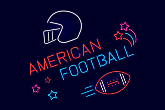 Vector american football text design with neon style isolated on dark background.