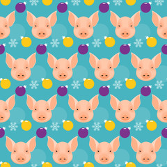 Happy new pig year seamless pattern. Cute pig background for new year greeting card, party invitation, new year holiday sale advertising, winter vacation travel poster, bag prrint, t-shirt etc.
