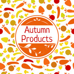 Vector seamless pattern with autumn vegetables and fruits on white background. Can be used for restaurant or cafe menu, design banners, wrapping paper, print on clothes. EPS10.