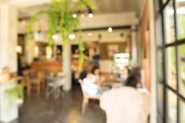 Fototapeta na wymiar Blur or Defocus image of Coffee Shop or Cafeteria for use as Background,canteen interior, abstract blur background