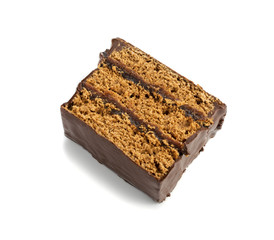 Square baked chocolate dessert with berry jam