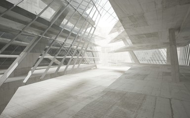 Abstract interior of glass and concrete. Architectural background. 3D illustration and rendering 