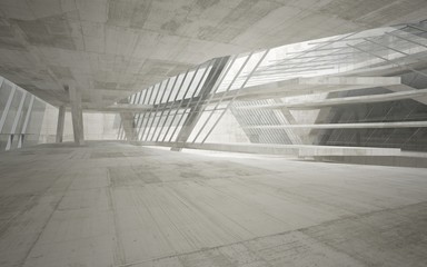 Abstract interior of glass and concrete. Architectural background. 3D illustration and rendering 