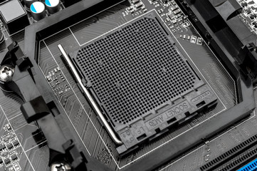 Place for central processor on motherboard. Close up. Top view.