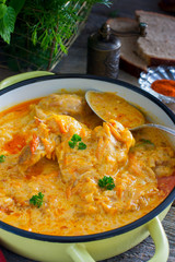 Pumpkin Paprikash with Chicken, selective focus