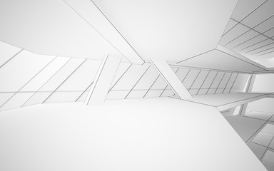 Abstract white interior highlights future. Polygon drawing . Architectural background. 3D illustration and rendering