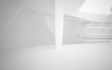 Abstract smooth white interior of the future. Night view from the backlight. Architectural background. 3D illustration and rendering 