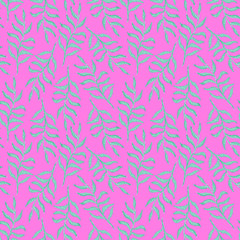 Fototapeta na wymiar Acid pop art watercolor greenery seamless pattern with emerald green leaves on pink background. Botanical texture for textile, wrapping paper, print design, surface