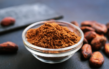 cocoa beans and cocoa powder