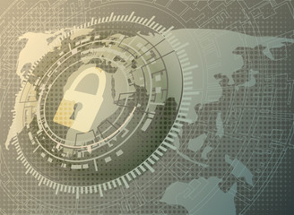 Digital security concept with padlock.