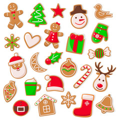 Christmas and Xmas Design of Cookies Set Vector