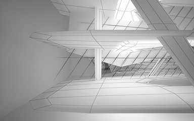 Abstract white interior highlights future. Polygon drawing . Architectural background. 3D illustration and rendering