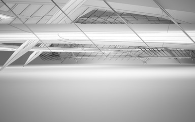 Abstract white interior highlights future. Polygon drawing . Architectural background. 3D illustration and rendering