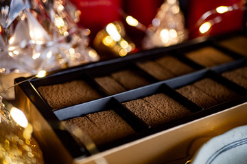 Christmas and winter holidays Chocolate Set with Christmas decorations.