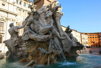 Fountain of the Four Rivers (Fontana dei Quattro Fiumi) in Piazza Navona,Rome, Italy