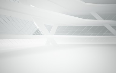 Abstract white interior of the future with glass. 3D illustration and rendering