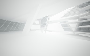 Obraz premium Abstract white interior of the future with glass. 3D illustration and rendering