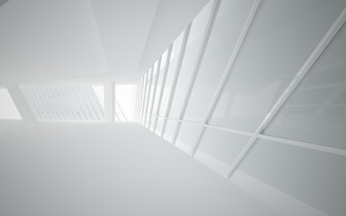Fototapeta premium Streszczenie białe wnętrze przyszłości ze szkłem. Ilustracja i renderowanie 3D