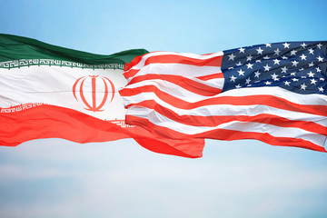 Flags of the USA and Iran