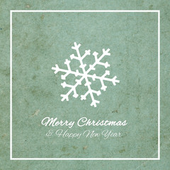 Snowflake Merry Christmas and Happy New Year blue and white vintage greeting card