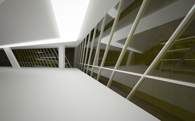 Obraz premium Abstract interior of yellow glass and brown concrete. Architectural background. 3D illustration and rendering 