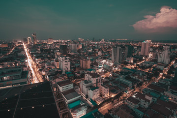 Obraz premium View of Phnom Phen skyscrapers from a rooftop