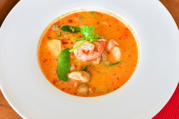 Tom Yum Goong, or Thai Spicy Soup, in a Bowl