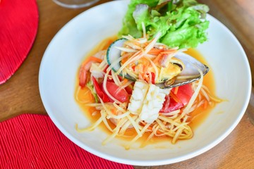Thai Spicy Seafood Papaya Salad or Som Tam