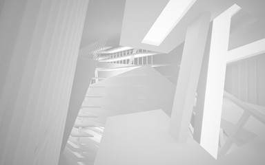 Abstract white interior of the future, with neon lighting. 3D illustration and rendering