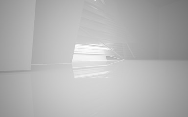 Abstract white interior of the future, with neon lighting. 3D illustration and rendering